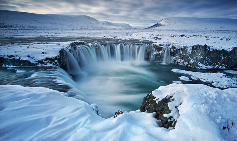 Winter scene of an waterfall in Iceland